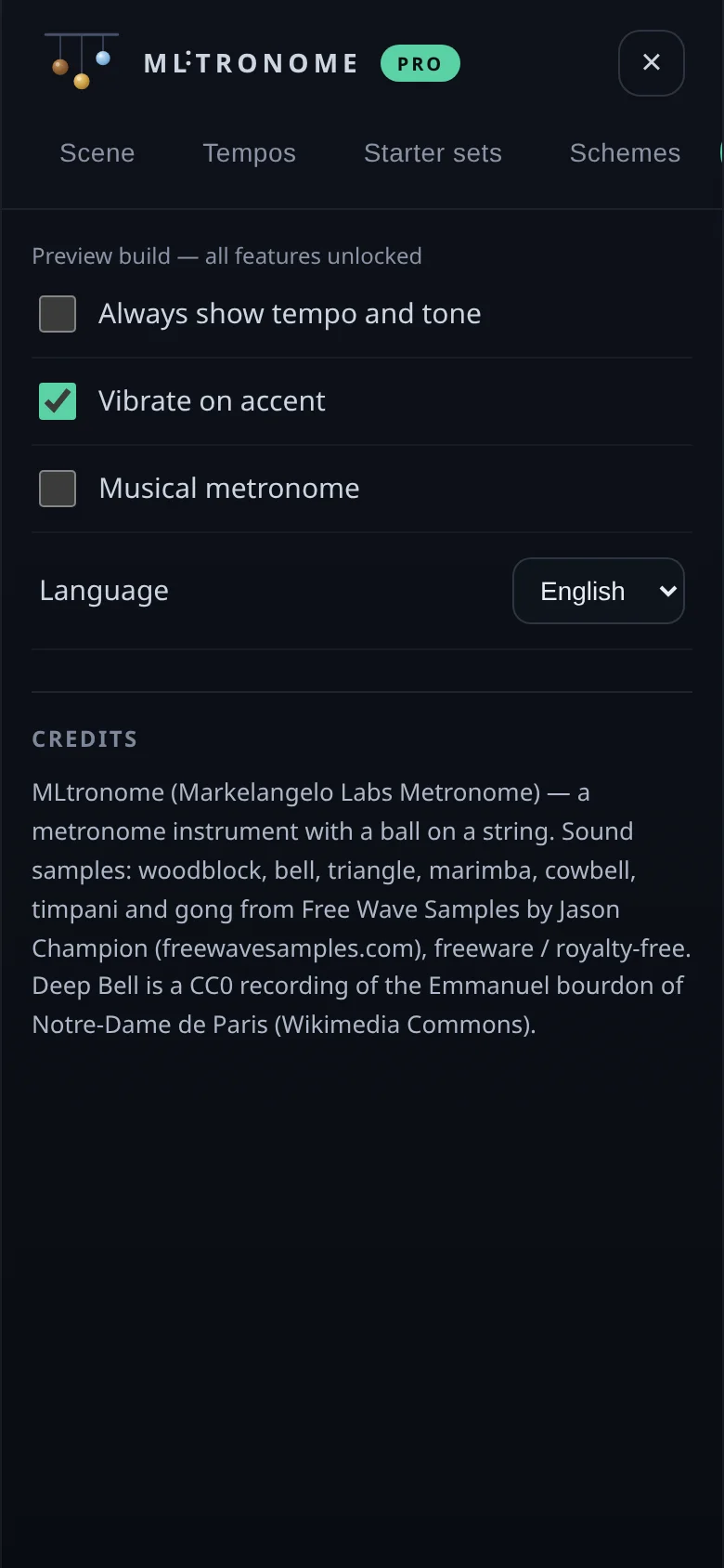 MLTRONOME settings